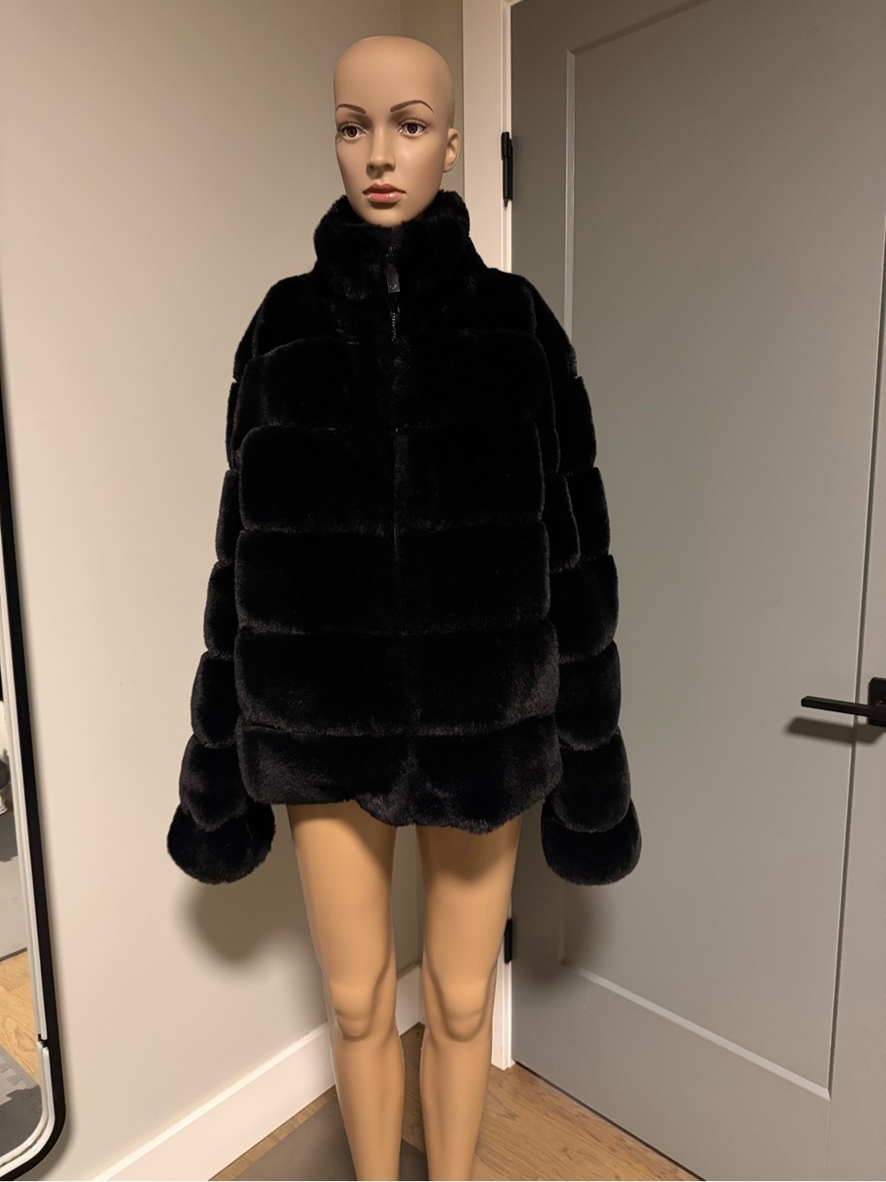 Calvin Klein Black Plush Faux Fur Teddy Jacket